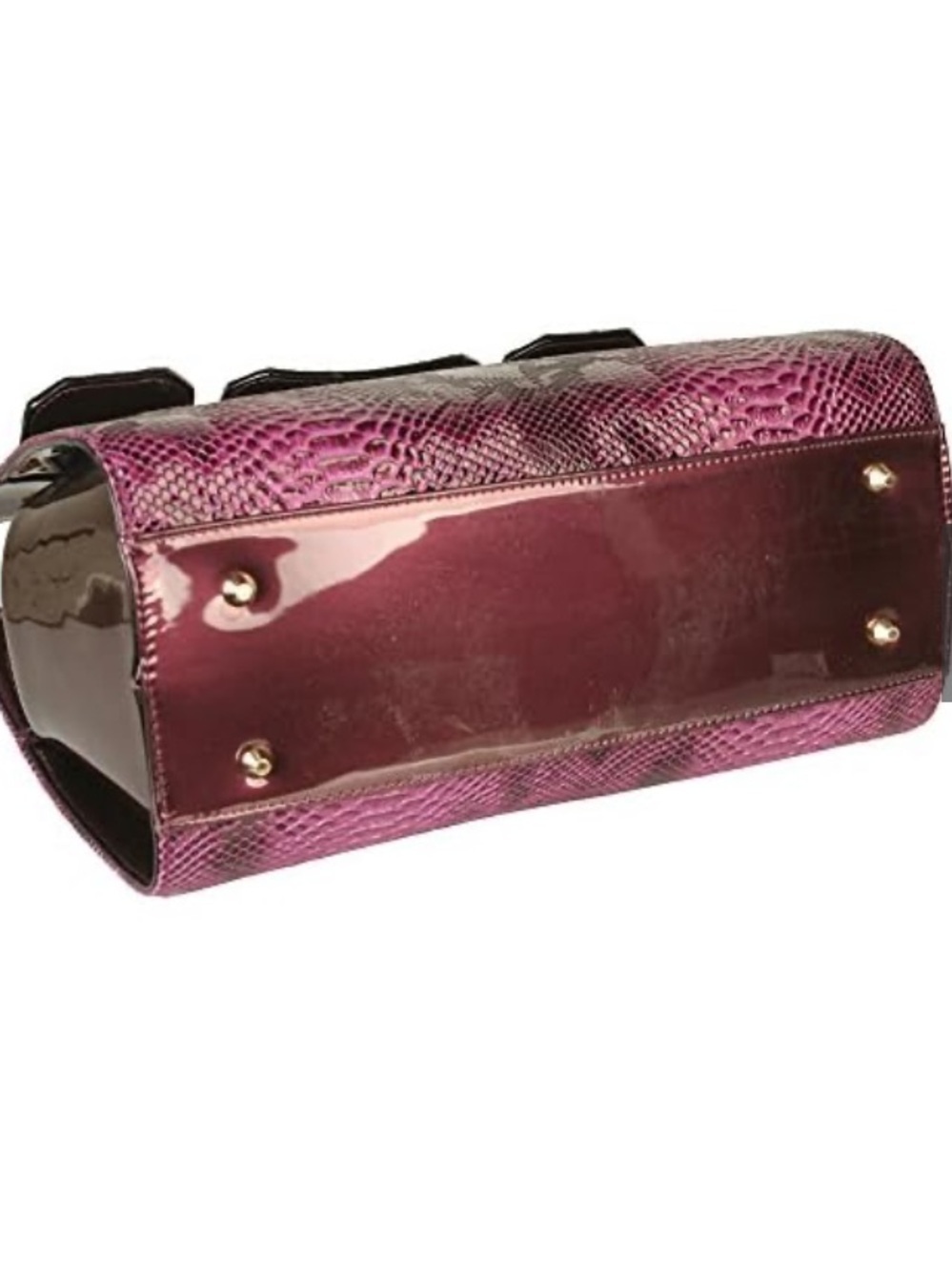 Front Turn-Lock Faux Python Kiss-Lock structured Satchel Bag - Picture 3 of 7